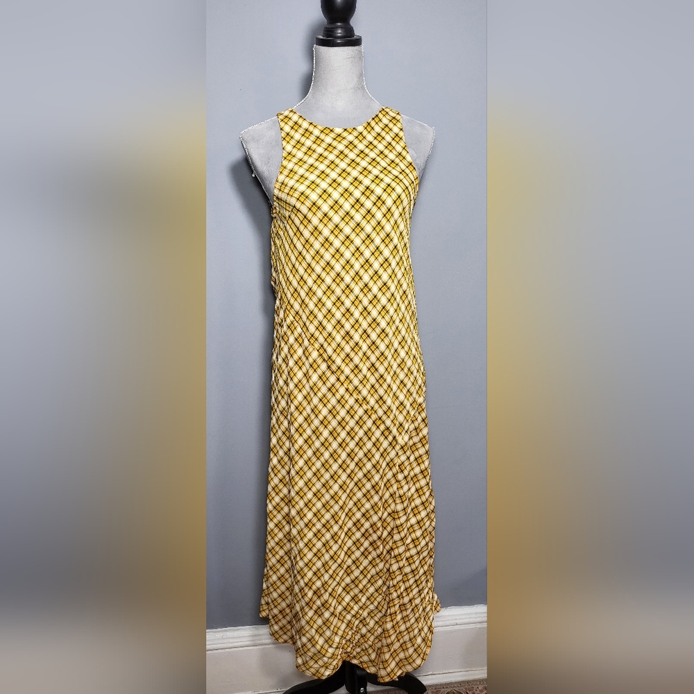 ARE YOU Size M Yellow Plaid Maxi Dress Preppy Checkered